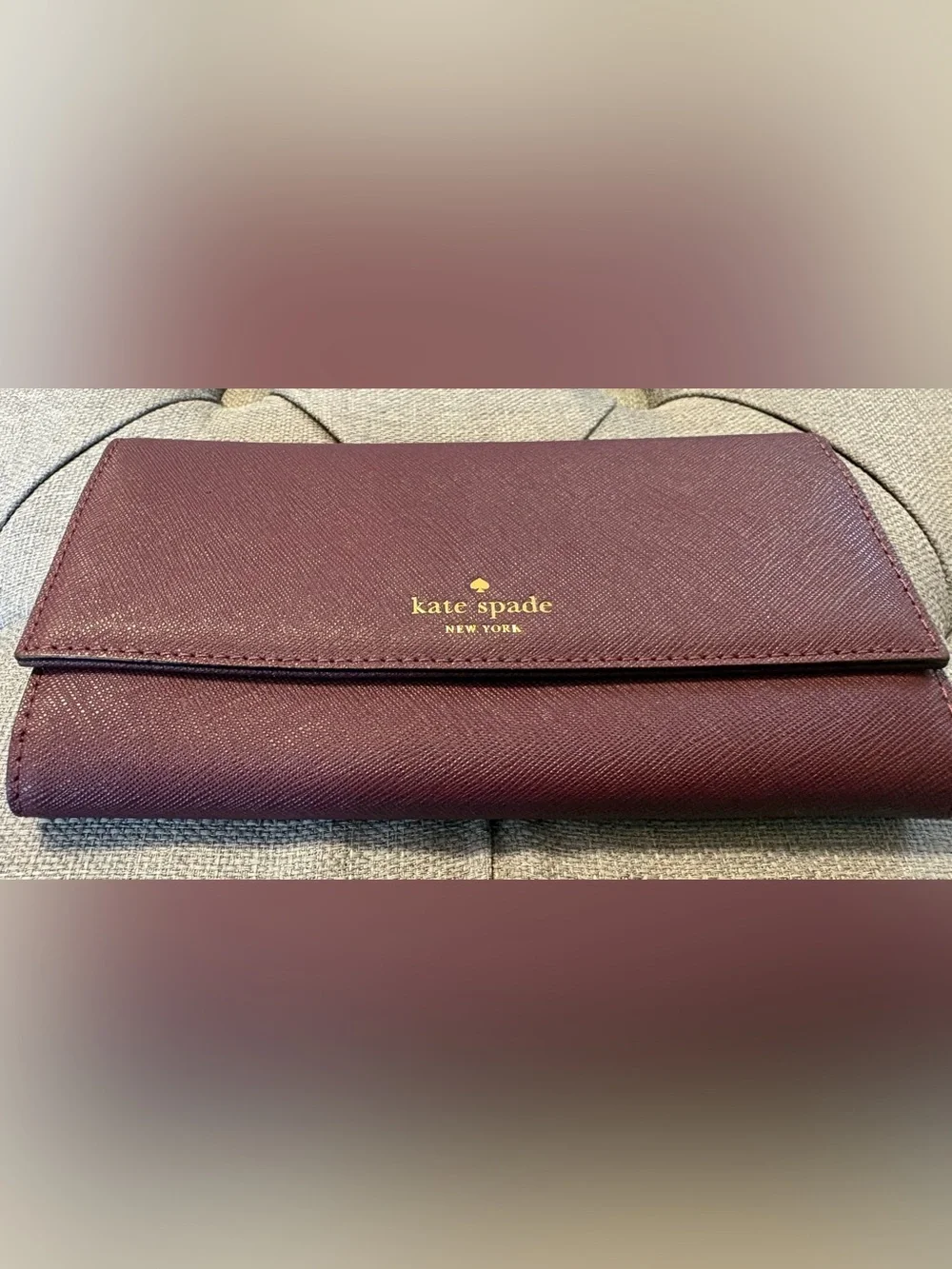 Kate Spade Winni Saffiano Leather Wallet Phone Crossbody Clutch Burgundy - EUC